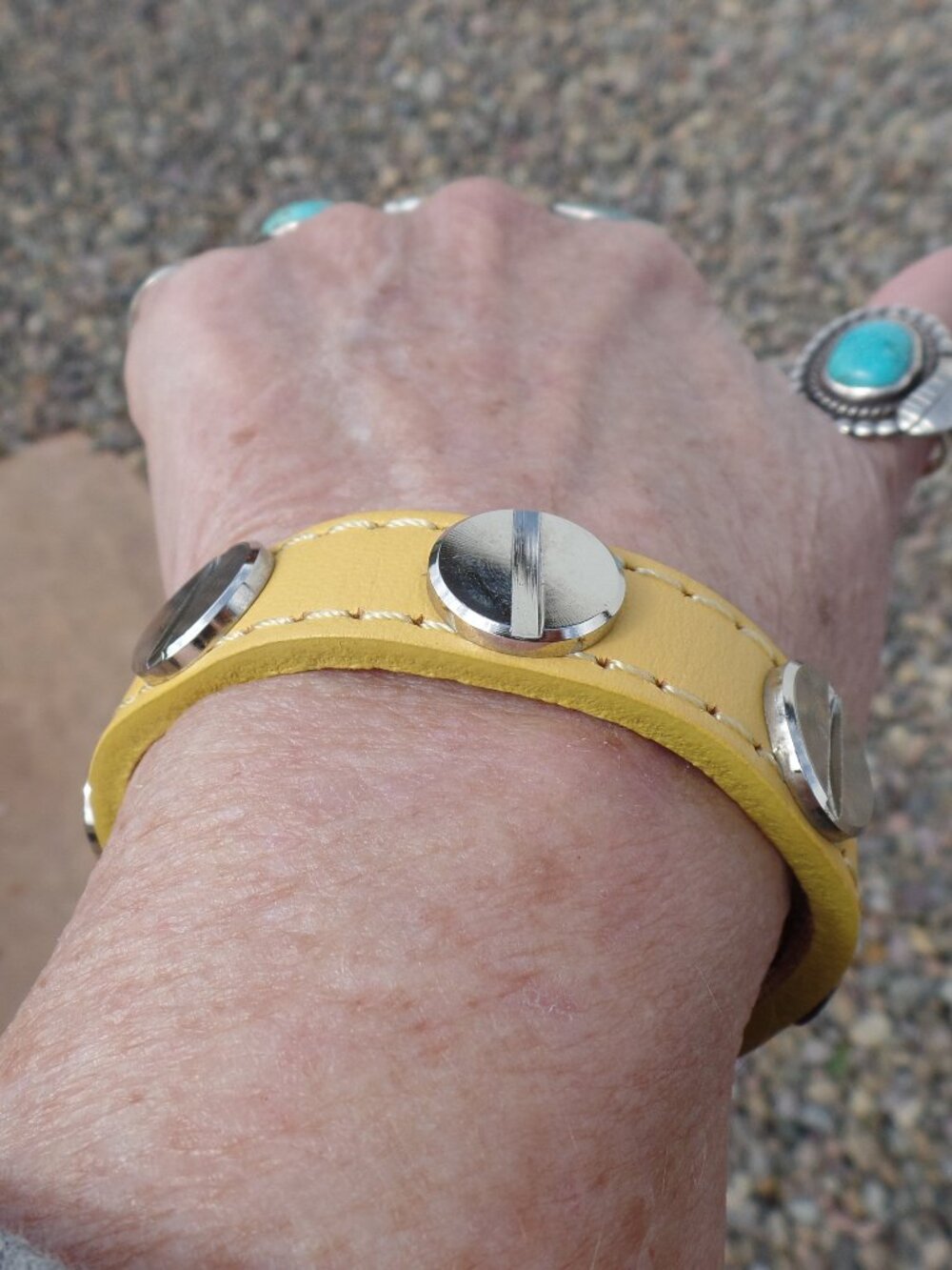 Cara New York Screw Head Leather Bracelet YELLOW Y2K
